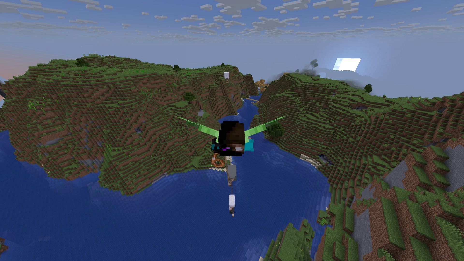 Leads are much more robust when flying with tied entities. (Image via Sportskeeda Gaming || Mojang Studios)
